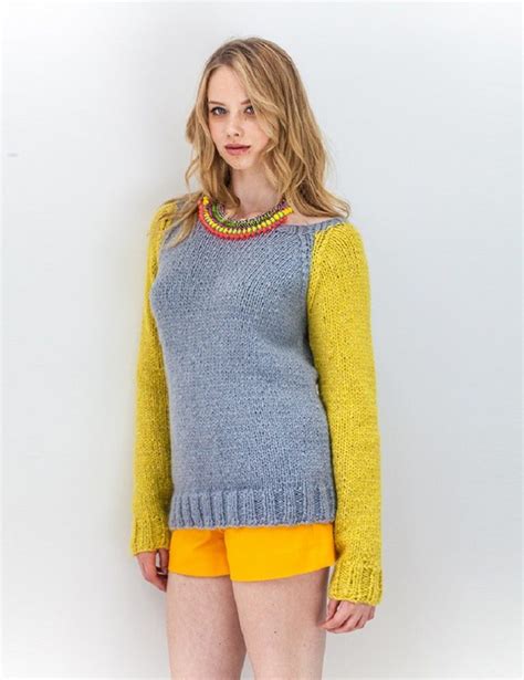 Aimee Contrast Sleeve Raglan Sweater Free Knitting Pattern Knitting Bee