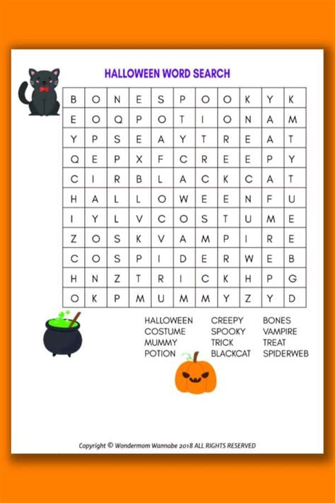 Halloween Word Search For First Grade