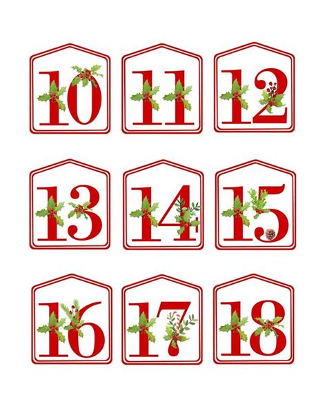 Diy Christmas Advent Calendar Red Printable Numbers 1 25 Etsy