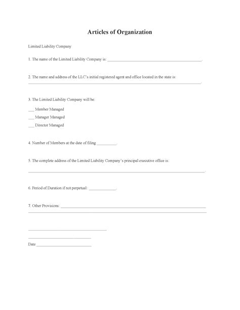 llc articles  organization fillable   printable legal forms