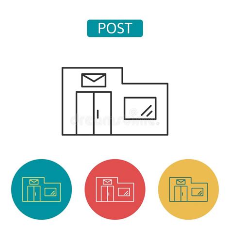 Post Office Building Outline Icons Set Stock Vector Illustration Of