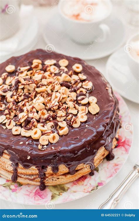 Chocolate And Hazelnut Crepe Cake Stock Image Image Of Cooked