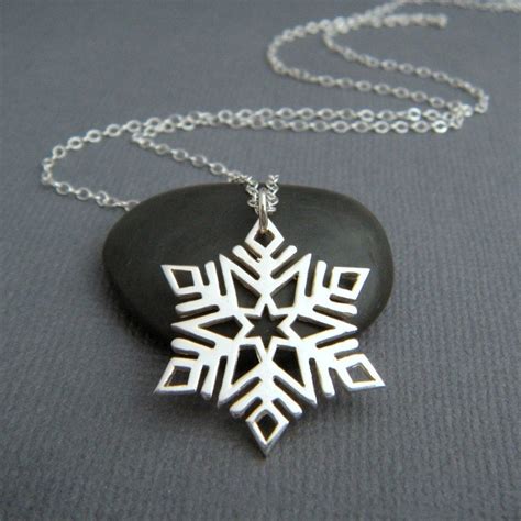 Large Sterling Silver Snowflake Necklace Snow Flake Charm