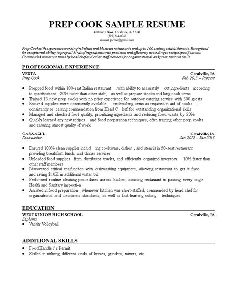 Chef Resume Skills Sample Hq Template Documents