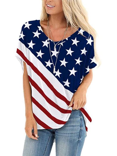 Lumento American Flag Tops Women Patriotic Shirt Usa Flag Stars Stripes