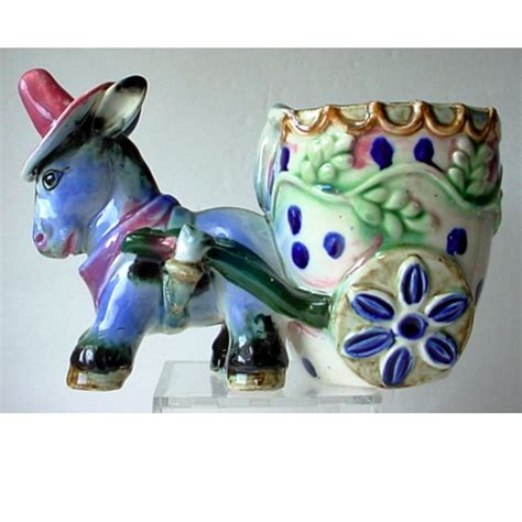 To make a hand painted planter, start with a fiberglass, lightweight planter. Large Vintage Hand Painted Ceramic Donkey Cart Planter ...