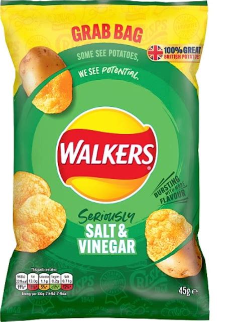 Sale Walkers Salt And Vinegar Flavour Crisps Grab Bag 45g Approved Food