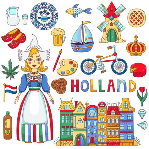 Holland Netherlands Girl In Traditional Clothes Colorful Vector