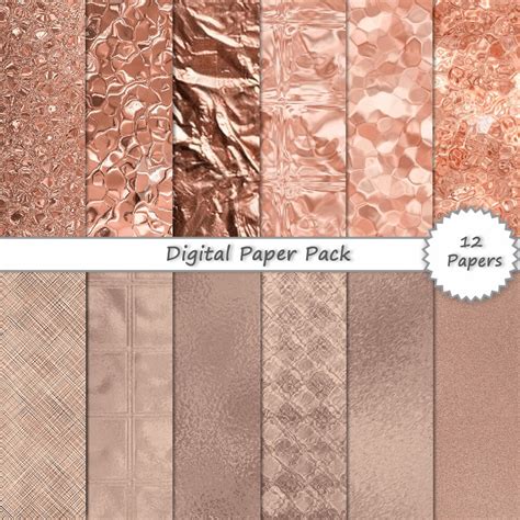 Metallic Rose Gold Foil Digital Paper Pack Digital Etsy