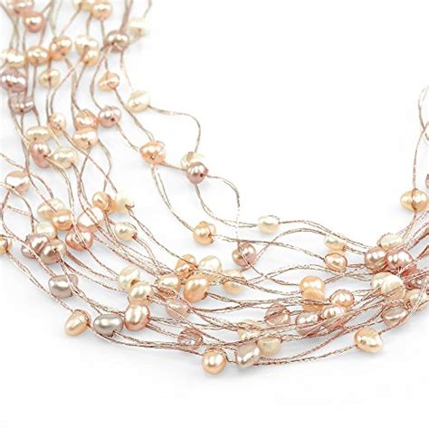 Silk Thread And Pink Cultured Freshwater Pearl Multi Strand Cluster