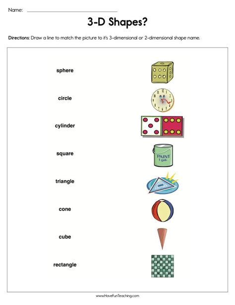 3d Shapes Matching Worksheet Have Fun Teaching Shapes Worksheets