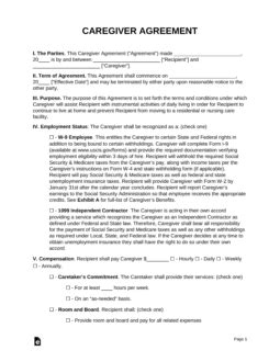 Caregiver Contract Agreement Template