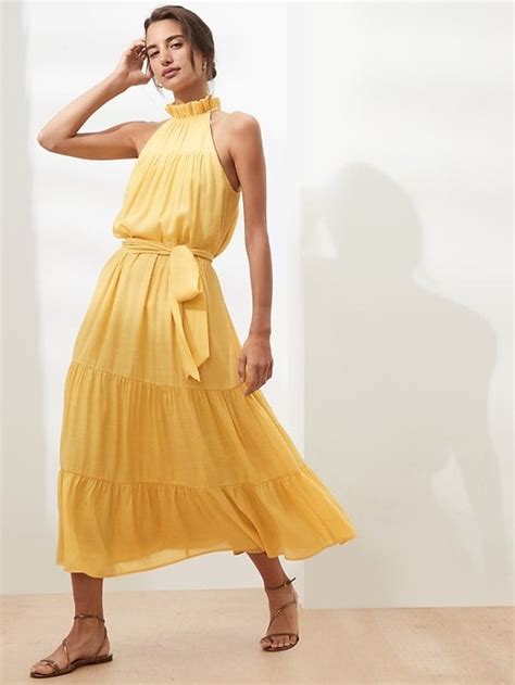 Banana Republic Tie Neck Tiered Midi Dress