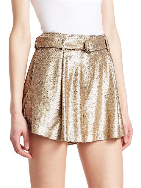 Jonathan Simkhai Womens Distressed Sequin Pleated Shorts Gold In
