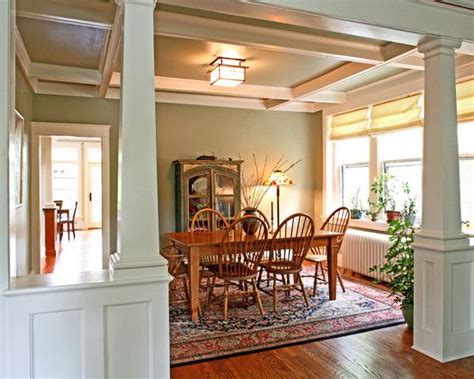 If the columns are in the middle of a room, paint them the color of the wall that they're closest to. Half Wall With Column Design, Pictures, Remodel, Decor and Ideas | Craftsman dining room