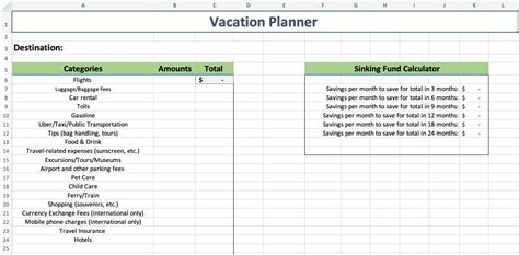 Easy To Use Vacation Planning Spreadsheet Etsy