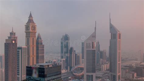 Skyscrapers On Sheikh Zayed Road And Difc Morning Timelapse In Dubai