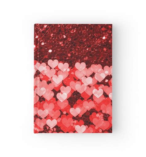 Red And White Hearts Faux Glitter Hardcover Journal By Moondreamsmusic
