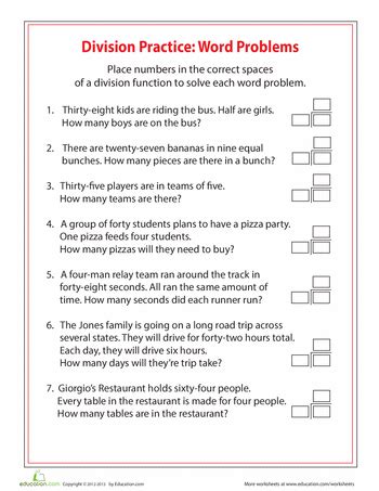 You should use the worksheets to fix math problems your child could be having. 4th Grade Division Word Problems | Education.com ...