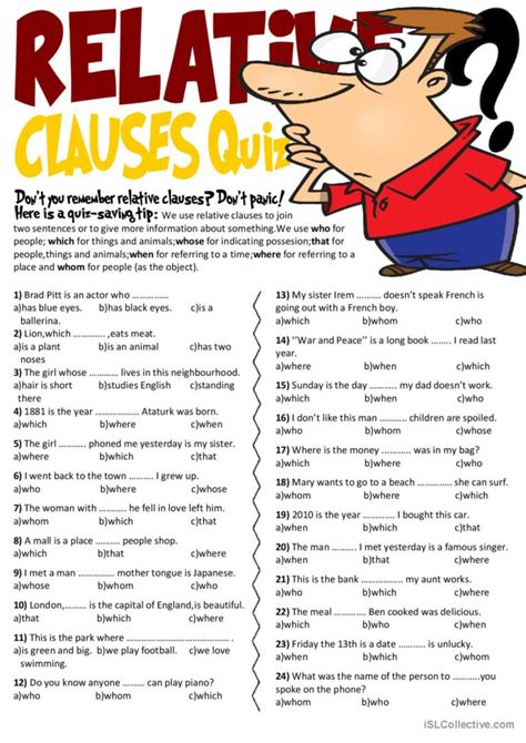 Relative Clauses Quiz general gramma Español ELE hojas de trabajo pdf