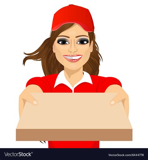 Happy Young Pizza Delivery Girl Royalty Free Vector Image