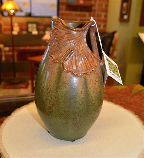 Dusky Olive Falling Ginkgo Cabinet Vase By Ephraim Pottery In Stock