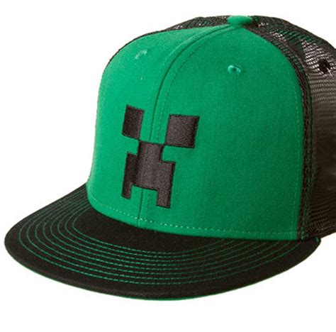 Official Minecraft Snap Back Hat Greenblack Creeper Face Cap Sm
