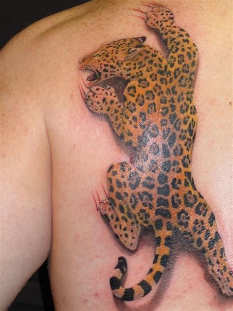 Leopard Tiger Tattoo On Back Shoulder