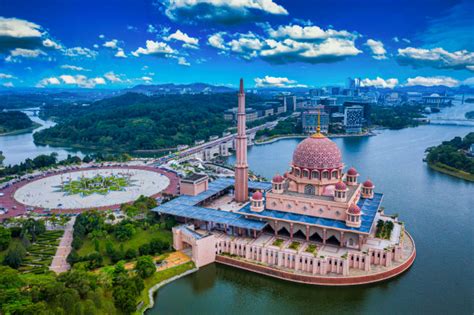The bridge, the prime minister office and putrajaya mosque are some of the landmarks that you can observe from here. Aerial view of putra mosque with putrajaya city centre ...