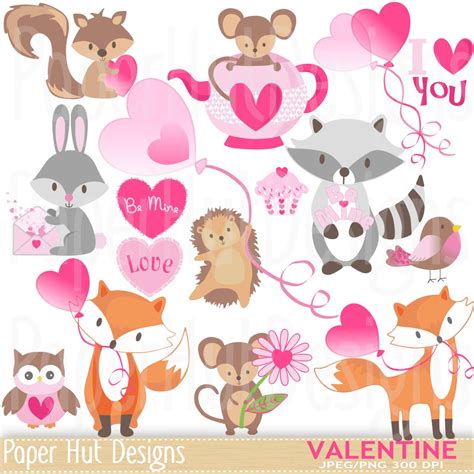 Valentine Clipart Cute Valentine Animal Clip Art Etsy Uk Animal
