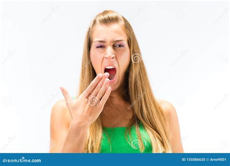 Close Up Of Young Woman Yawning Stock Image Image Of Contemporary Isolated 155086635