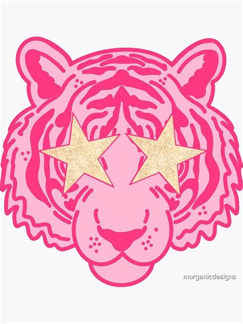 Pink Star Eye Tiger Face Sticker By Morganicdesigns Preppy Wallpaper