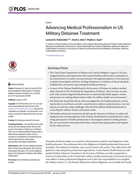 Pdf Advancing Medical Professionalism In Us Military Detainee Treatment