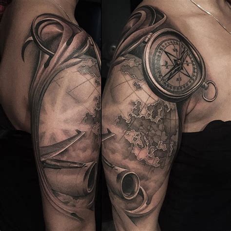 Compass Map And Plane Travel Tattoo