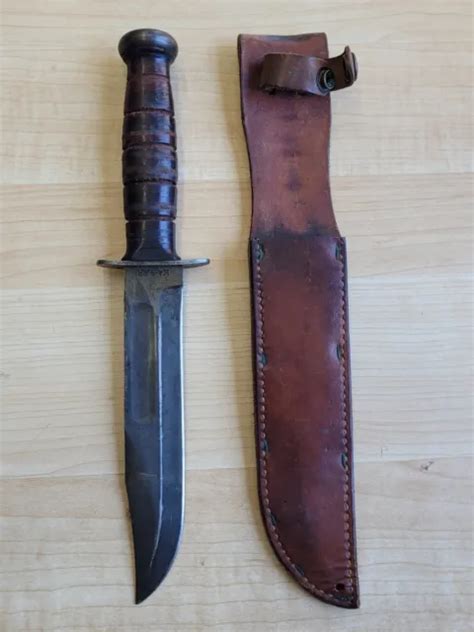 Vintage Wwii Kabar Usa Blank Blade Combat Hunter Fighting Knife Leather