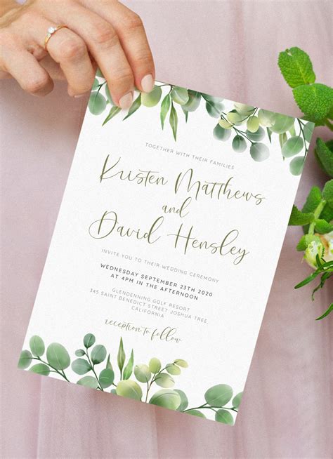 Greenery Wedding Invitation Templates Free
