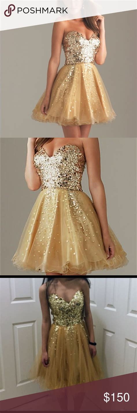 Short Gold Prom Dress Never Used Nwt Size 0 Short Gold Prom Dresses
