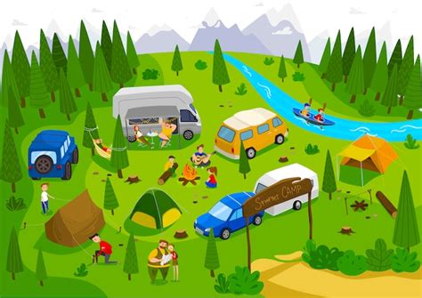 Premium Vector Summer Camping Outdoor In Nature People On Vacation