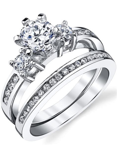 Women S Sterling Silver Wedding Engagement Ring 1 15Ct TCW 2Pc Set