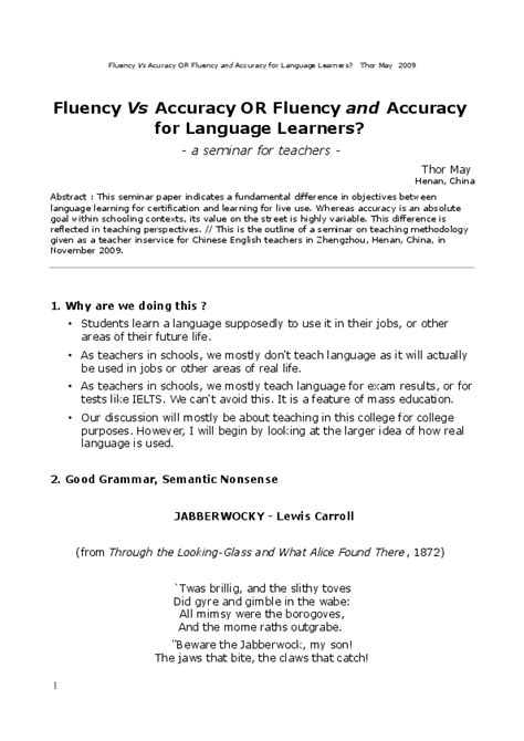 Pdf Fluency Vs Accuracy Or Fluency And Accuracy For Language Learners