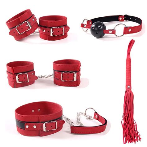 fetish 6pcs red adult game leather handcuffs adult sex toys for couples restraint set sex