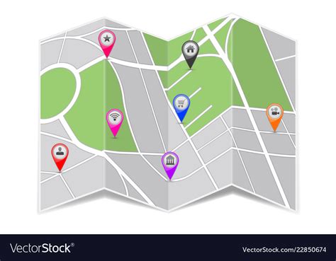 Folded Paper City Map Zoom Out View With Popular Vector Image