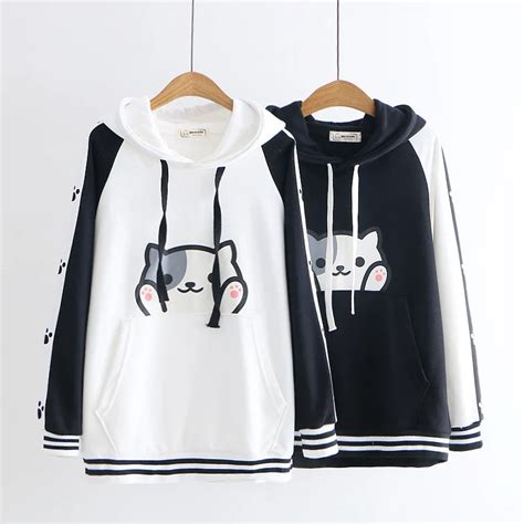 Japanese Cute Cartoon Neko Atsume Cat Claw Print Hooded Sweatshirt