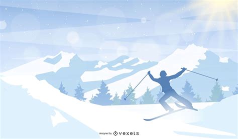 Man Skiing Mountain Illustration Vector Download