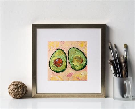 Avocado Painting Original Artwork Cut Avocado Food Art Small Etsy