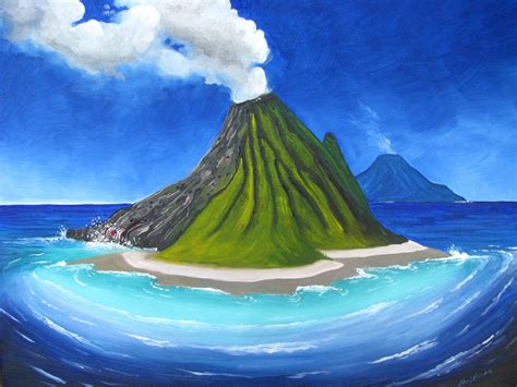 Volcano Volcano Drawing Hawaii Painting Island Art