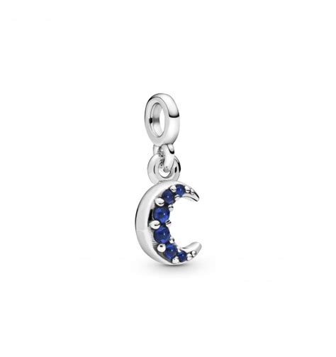 Crescent Moon Sterling Silver Dangle Charm With True Blue Crystal 798375nbt