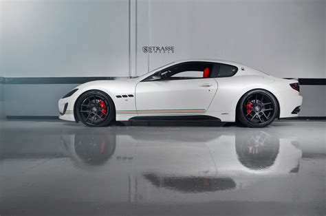 Custom Tinted Headlights And Matte Black Strasse Wheels Beautifying White Maserati Granturismo