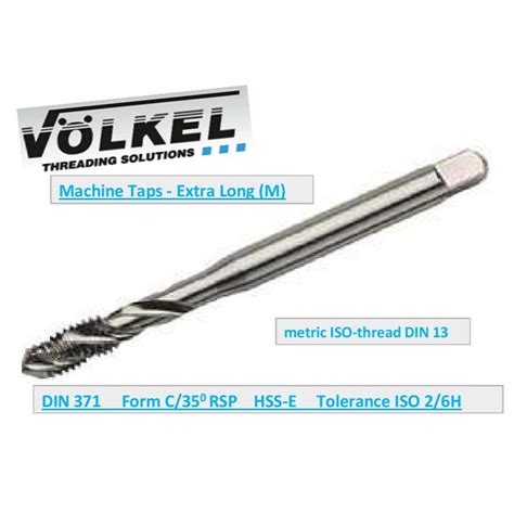 Volkel Machine Tap Extra Long M Metric Iso Thread Din 13 Din 371