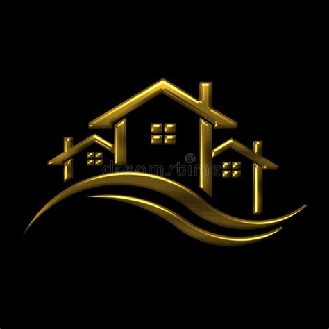 Golden Icon Houses 3d Illustration Logo Stock Illustration